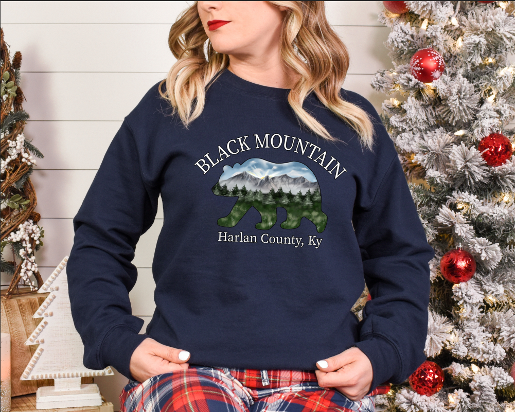 Gildan 18000 Crewneck Sweatshirt- Black Mountains - Harlan Ky bear