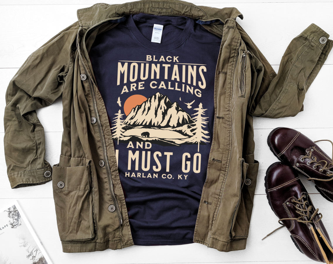 The Black Mountains are calling and I must go navy short sleeve t shirt