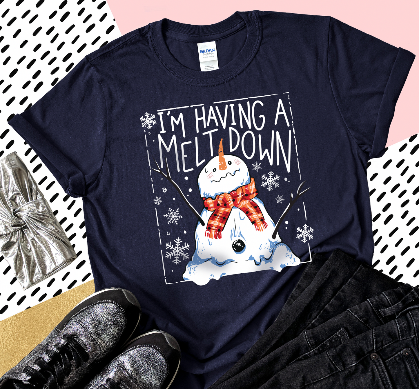 I'M HAVING A MELTDOWN SNOWMAN T SHRIT FRONT PRINT