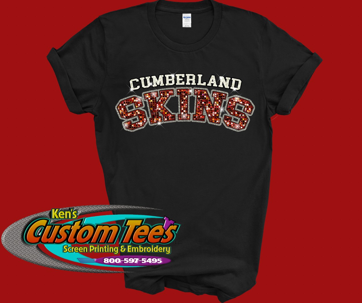 CUMBERLAND ELEMENTARY SCHOOL REDSKINS LOGO SIMULATED BLING PRINT.