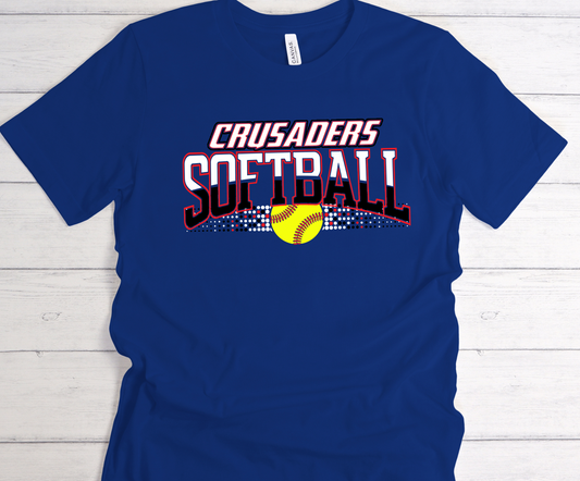 ROYAL BLUE CRUSADERS SOFTBALL SHORT SLEEVE T-SHIRT WITH NAME AND NUMBER ON BACK