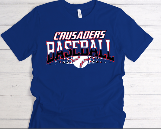 ROYAL BLUE CRUSADERS BASEBALL SHORT SLEEVE T-SHIRT WITH NAME AND NUMBER ON BACK